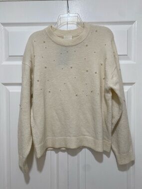 H&M Cream Pearl-Accent Crewneck Sweater